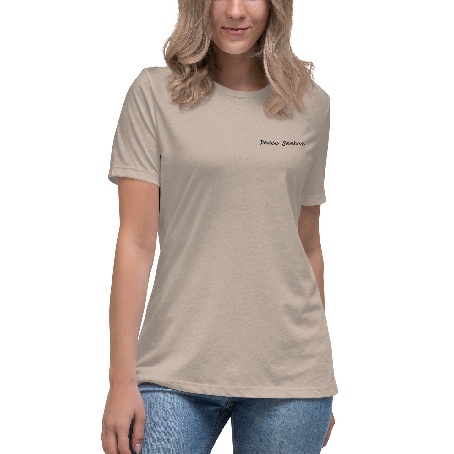 Peace Seeker Relaxed T-Shirt with Embroidered Pocket and Printed Back